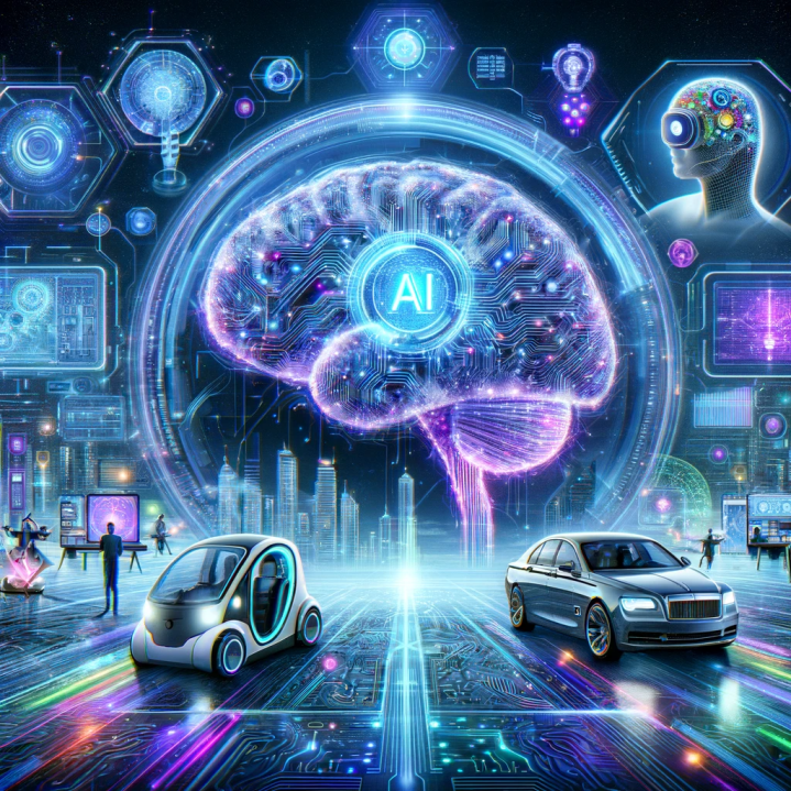 AI Trends In 2024 What Developments Can We Expect Next Year RightHitup   DALL·E 2023 12 20 14.25.18 A Futuristic Digital Collage Representing AI Trends In 2024. The Image Shows A Large Central Semi Transparent Brain Made Of Circuitry And Glowing Ne 719x719 